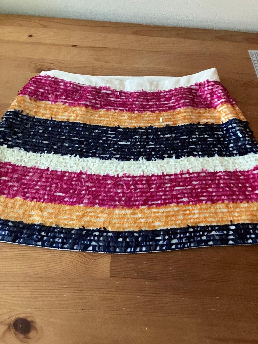 CLUB MONACO Mini Skirt Sequined Pink Orange Black White striped Size 6